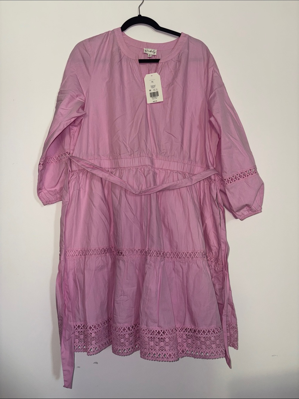 Womens' Pink Lace-Trim Tiered Dress